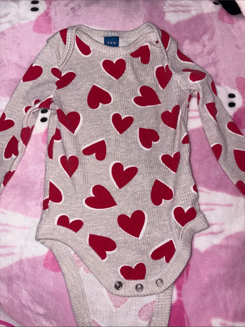 Baby Hearts Long-Sleeve One-Piece Bodysuit - Red Hearts on Gray